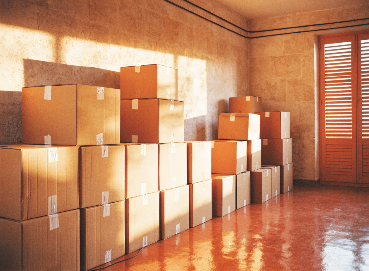 Cartons étiquetés prêts à être évacués